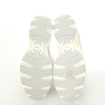 Chanel Tweed Suede Calfskin Sneakers 38.5 Silver Pink 5 of 8