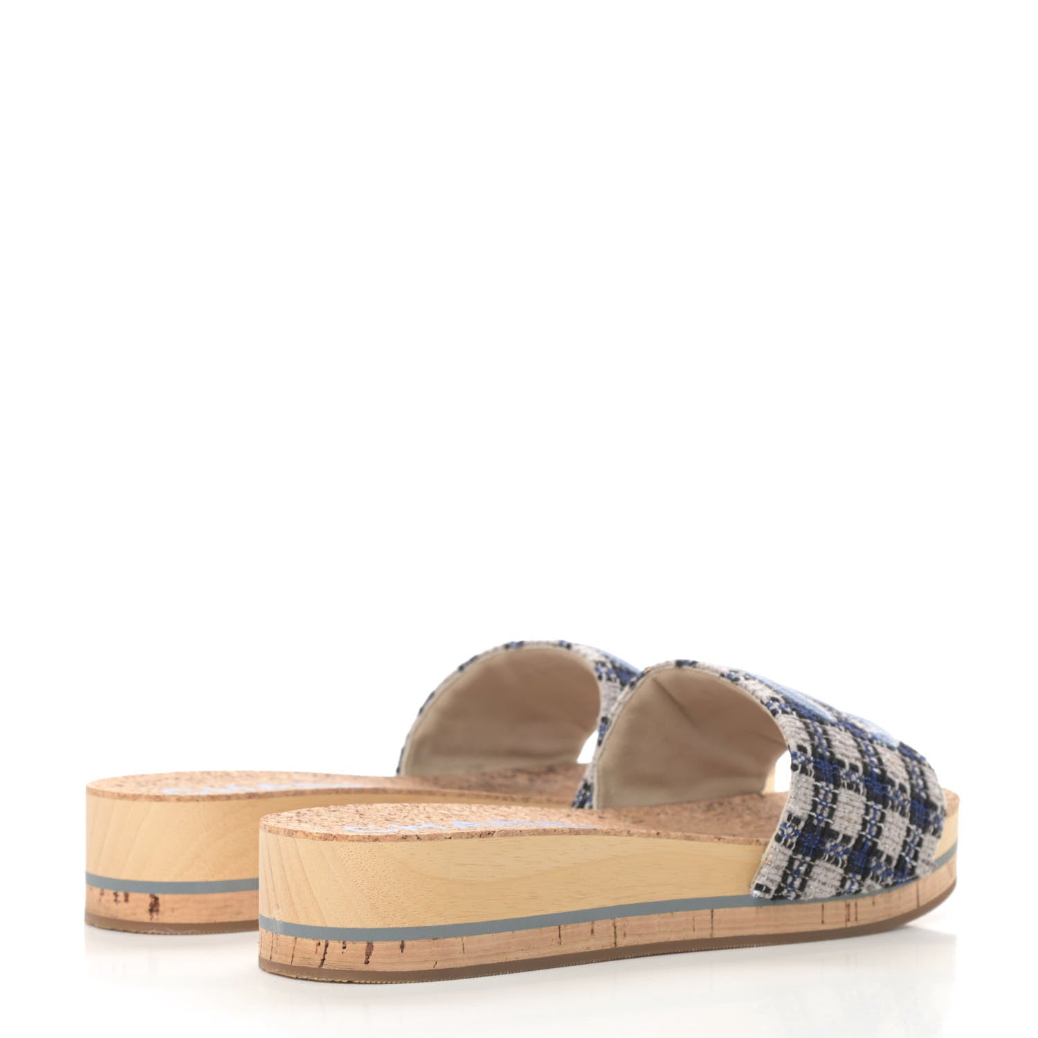 Chanel Tweed Mixed Fibers Cork CC Mule Sandal 41 Navy Blue White Blue 4 of 12