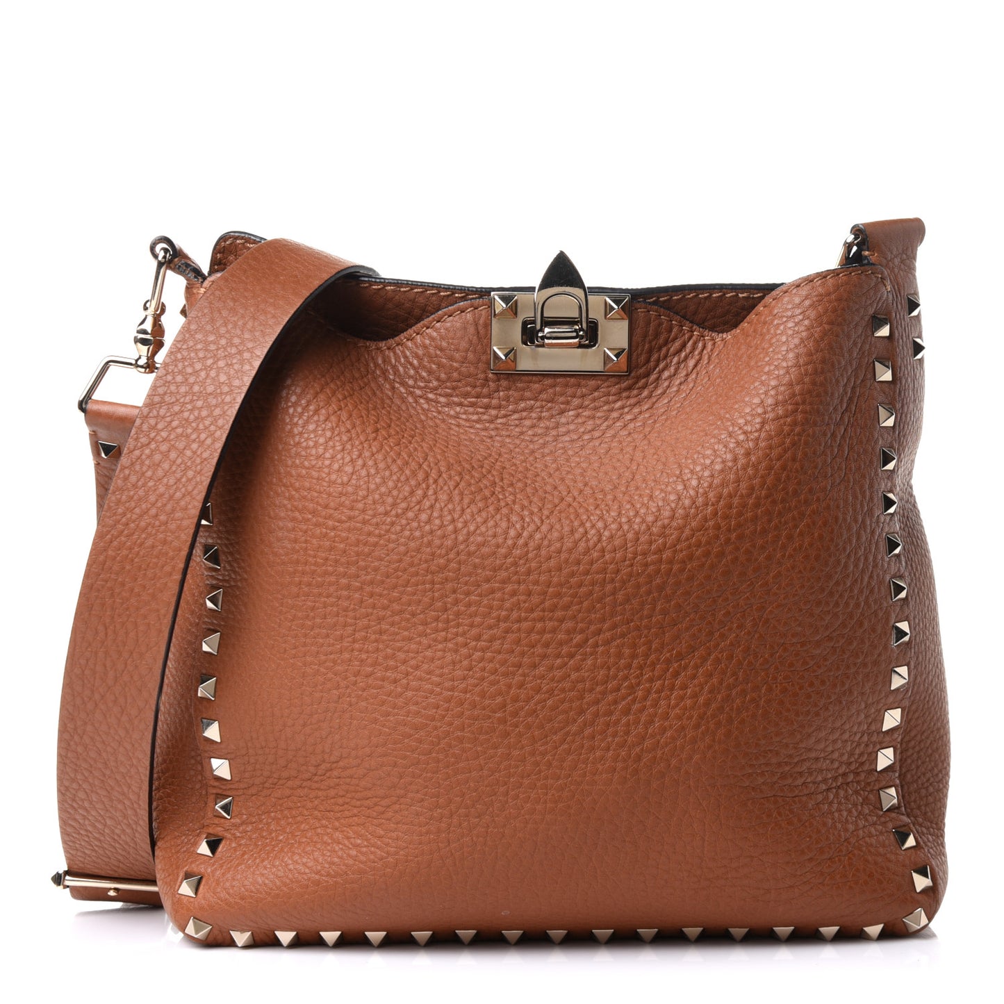 Pebbled Calfskin Small Rockstud Flip-Lock Messenger Bag Light Cuir