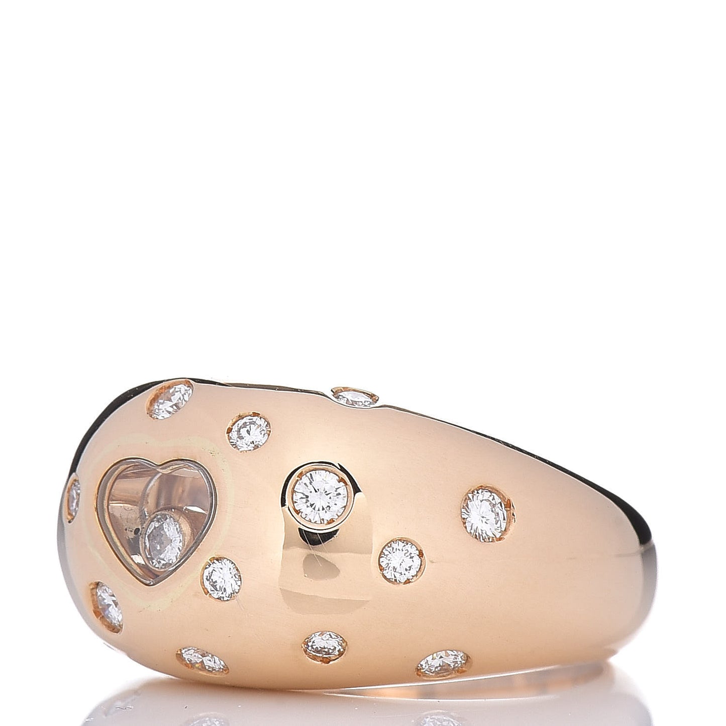 18K Yellow Gold Diamond Happy Diamonds Heart Dome Ring 50 5.25