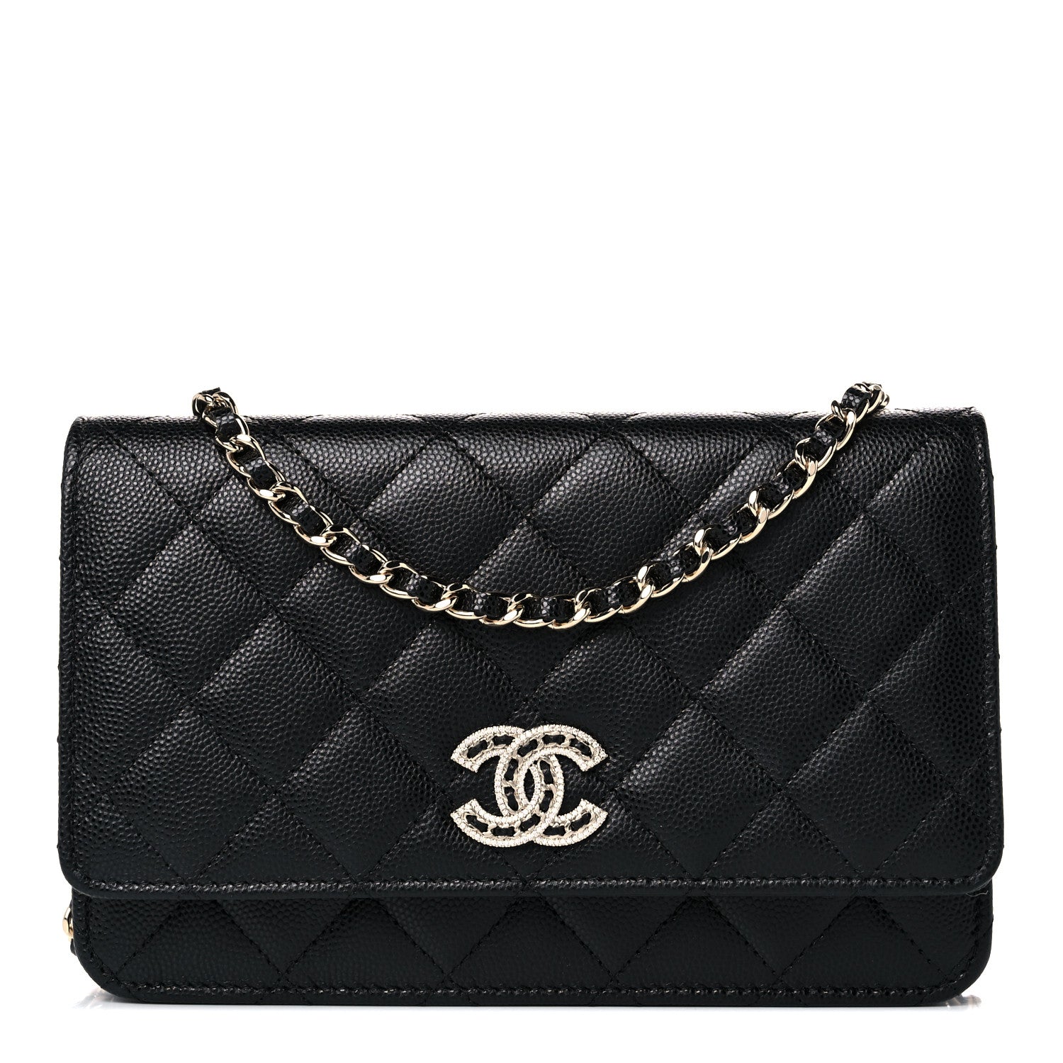 Chanel Caviar Quilted Crystal CC Wallet On Chain WOC Black 1 of 11
