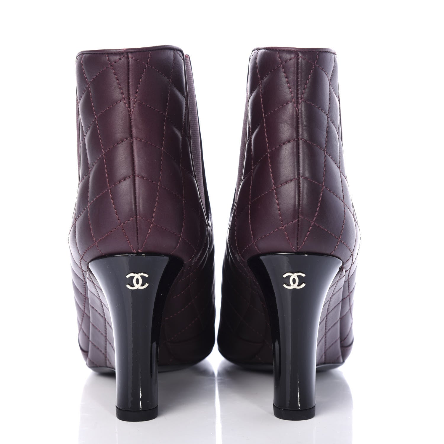 Chanel Lambskin Patent Quilted Wedge Ankle Boots 37.5 Burgundy 7 of 11