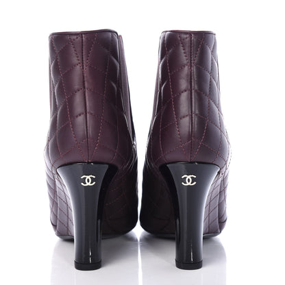 Chanel Lambskin Patent Quilted Wedge Ankle Boots 37.5 Burgundy 7 of 11