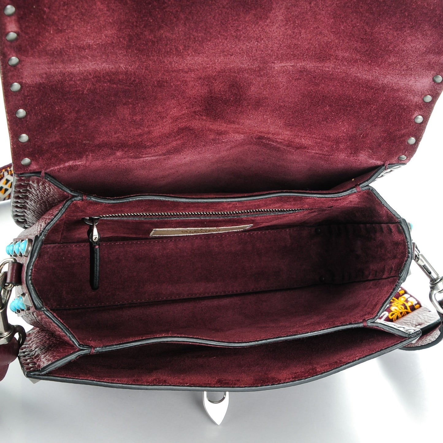 Calfskin Medium Guitar Strap Rockstud Rolling Flap Saddle Bag Wine