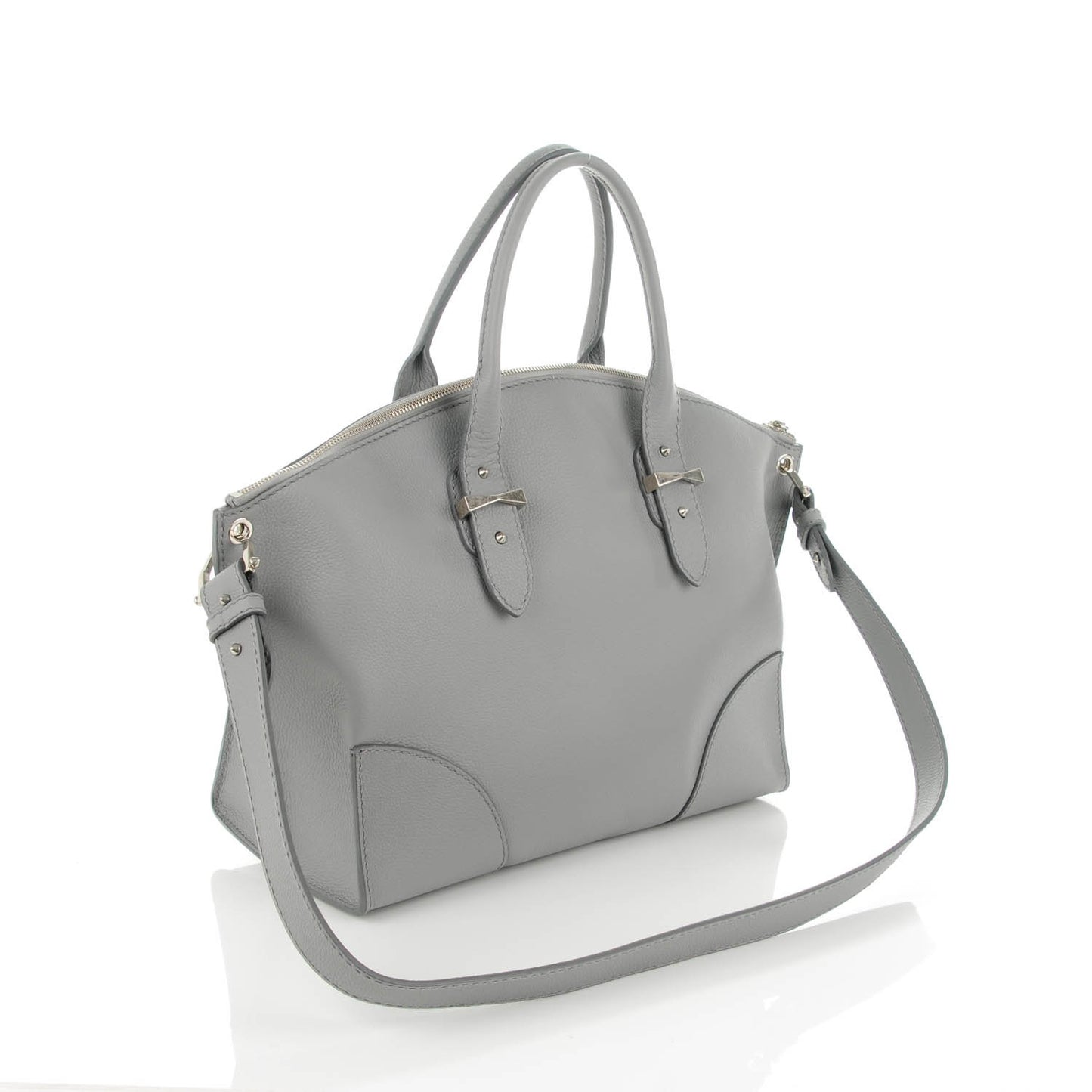 Grained Calfskin Legend Satchel Medium Grey Melange