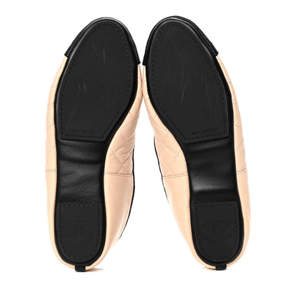 Chanel Lambskin Quilted Cap Toe Slipper With Pouch 38 Beige Black 4 of 6