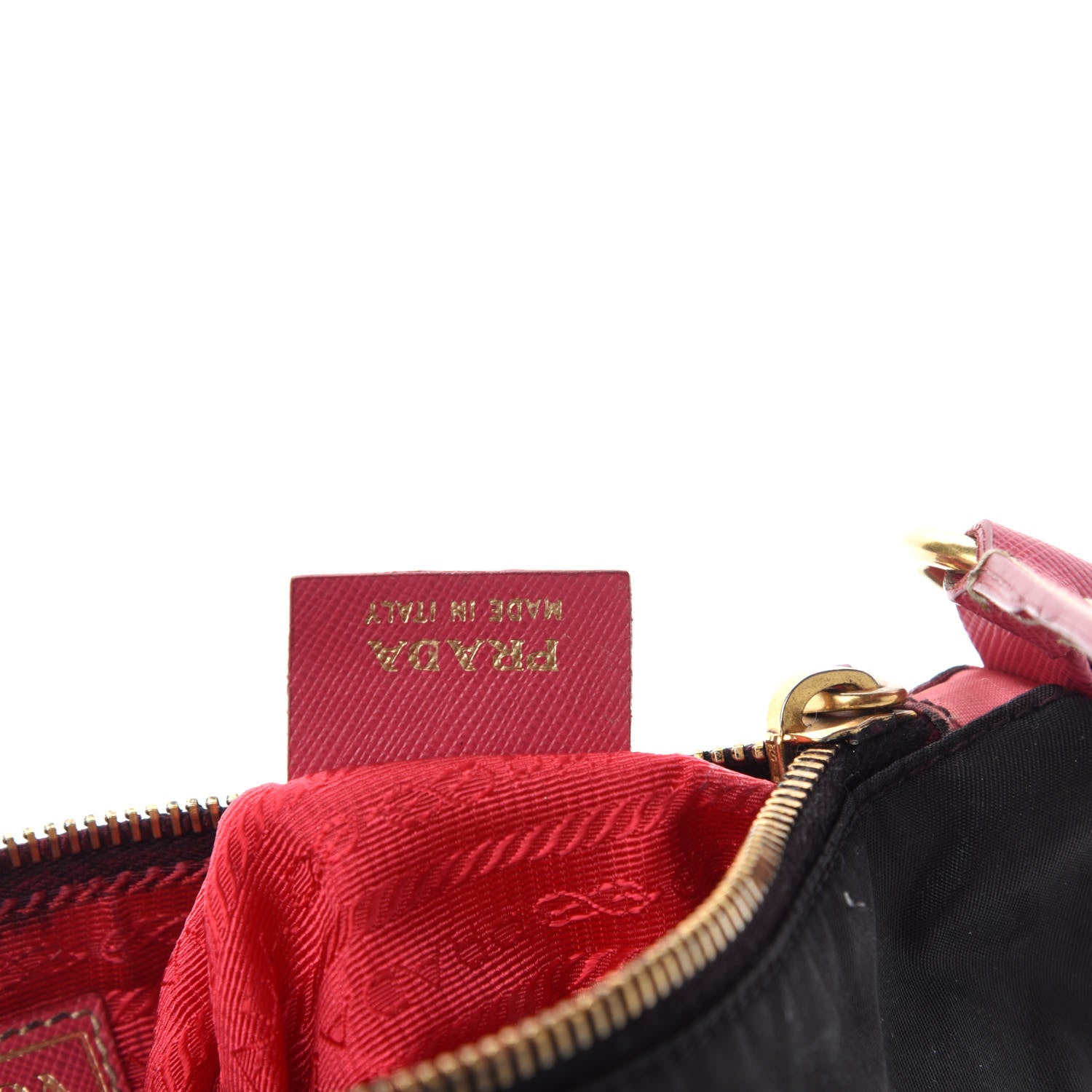 Prada Tessuto Nylon Saffiano Pochette Bag Black Pink 10 of 12