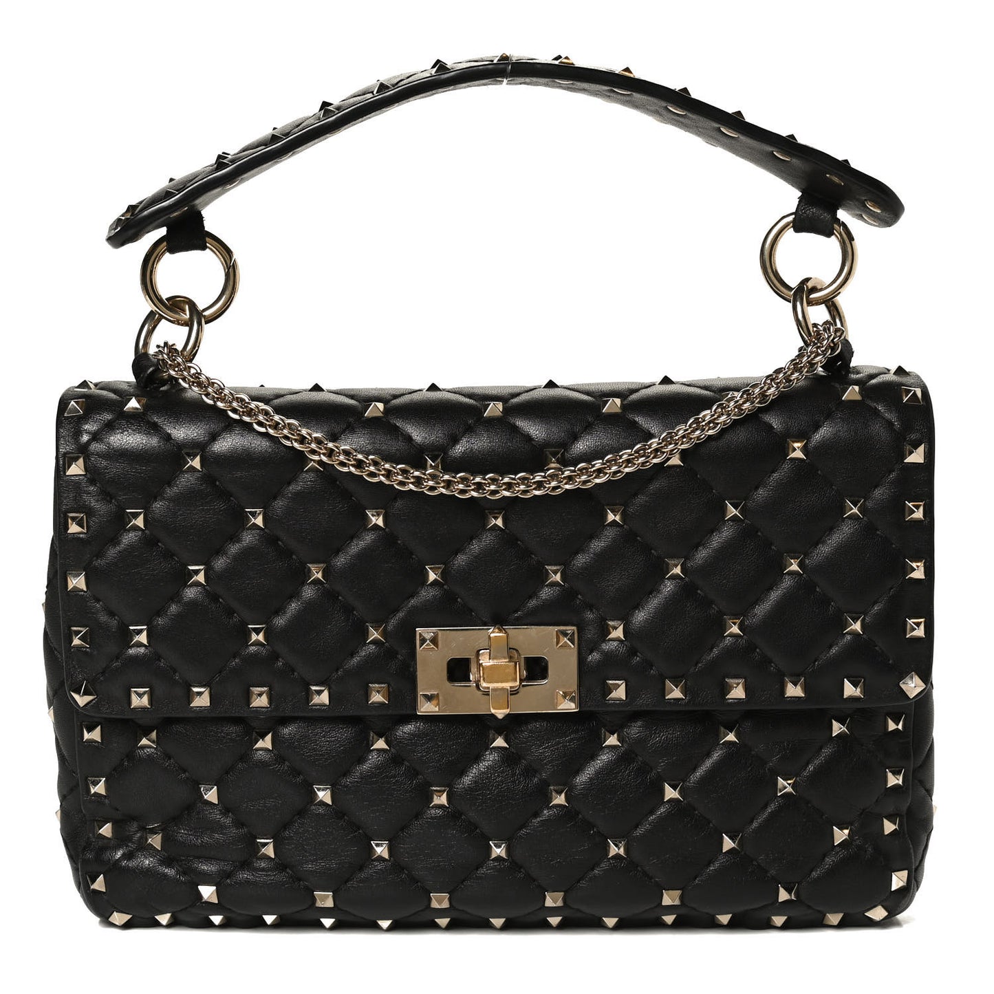 Lambskin Medium Rockstud Spike Shoulder Bag Black