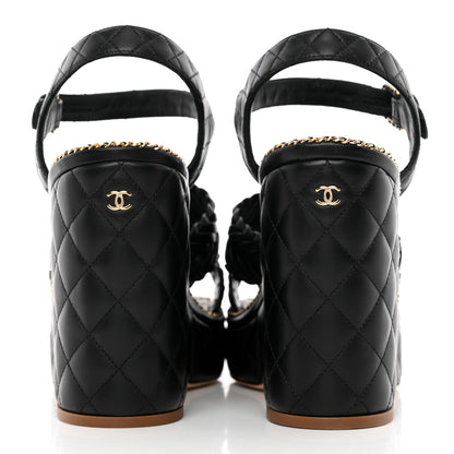 Chanel Calfskin Quilted Chain Around Wedge Sandals 40 Black 5 of 12