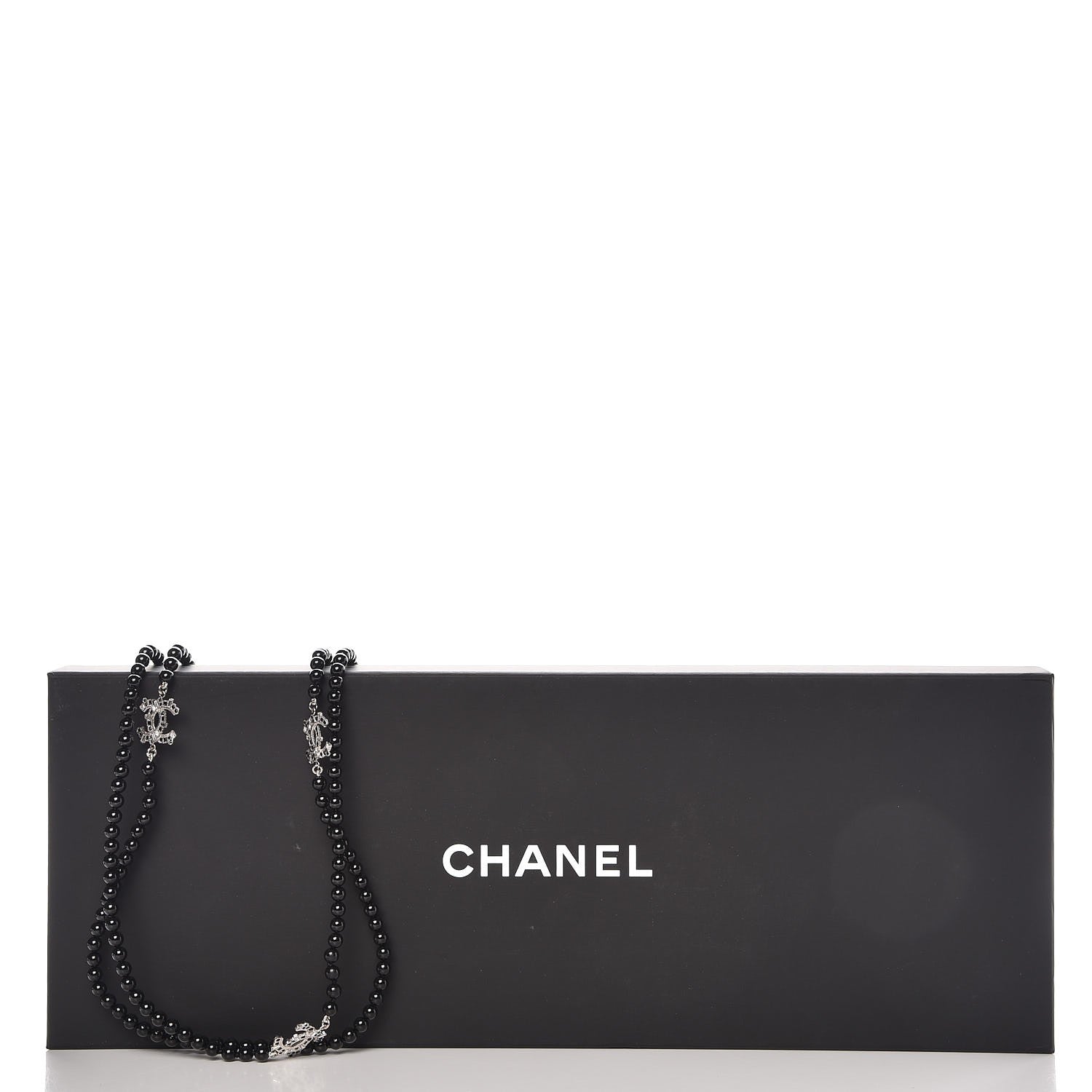 Chanel Baguette Crystal Beaded CC Long Necklace Black Silver 7 of 7