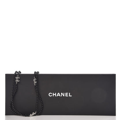 Chanel Baguette Crystal Beaded CC Long Necklace Black Silver 7 of 7