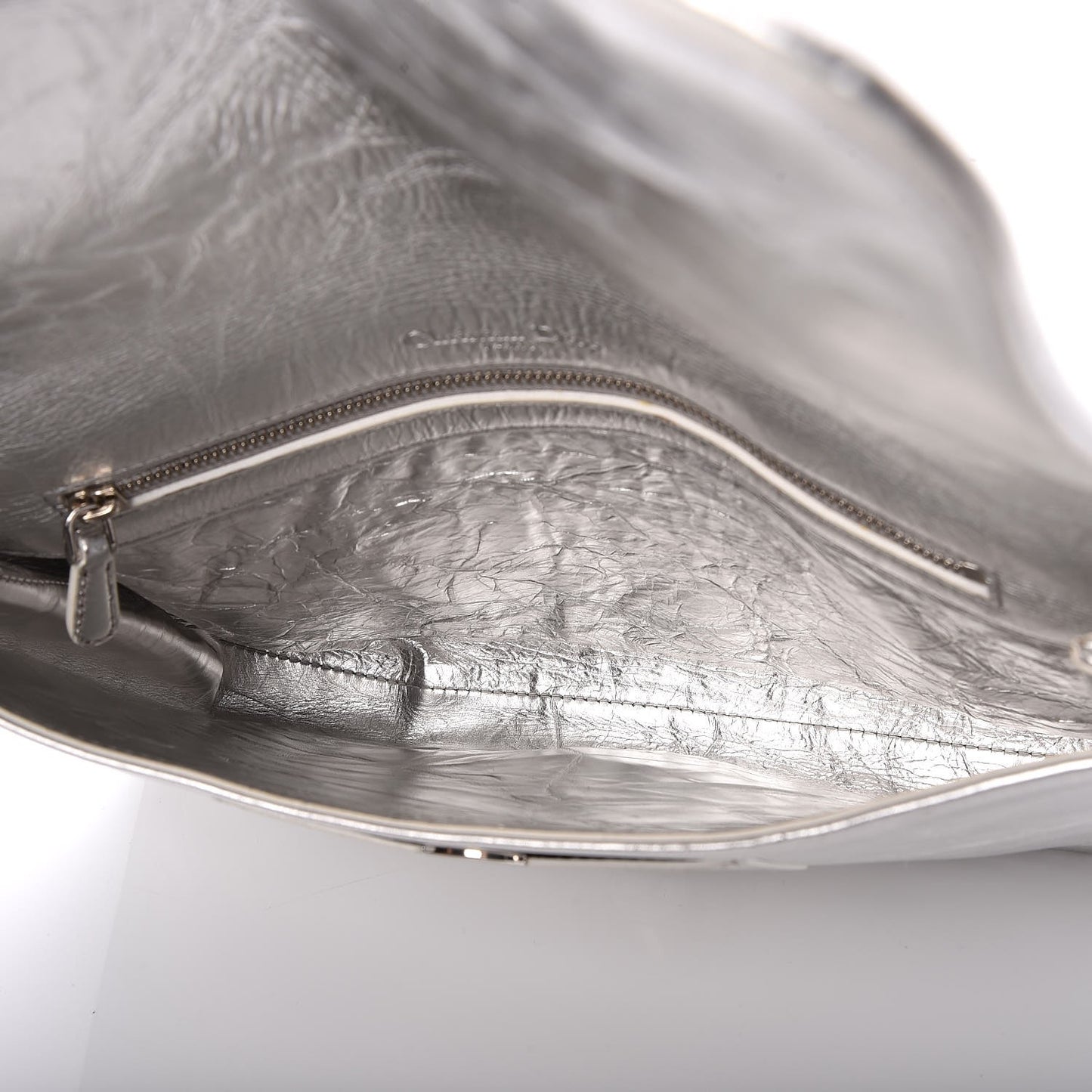 Metallic Calfskin Diorama Clutch Silver