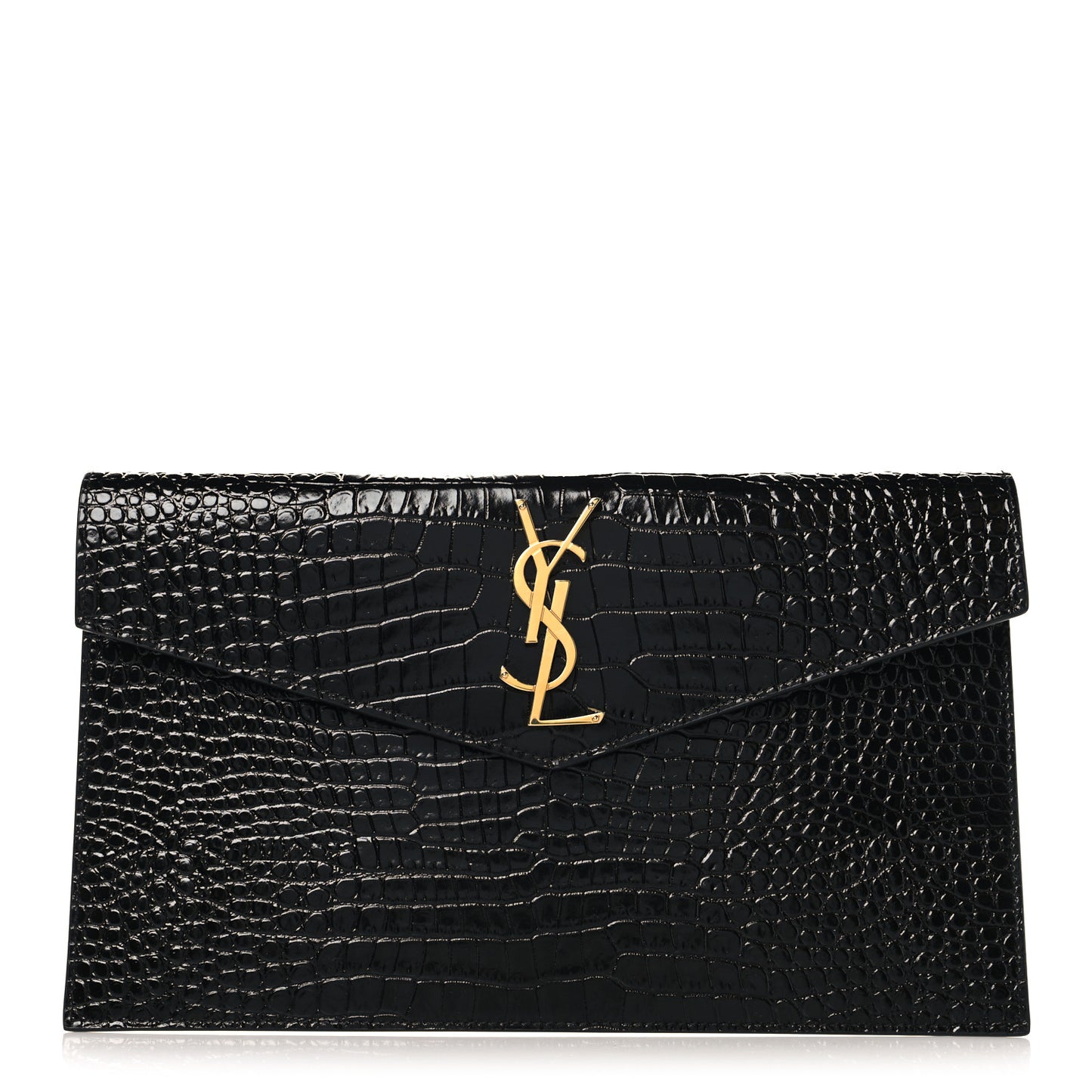 Calfskin Crocodile Embossed Uptown Monogram Pouch Black