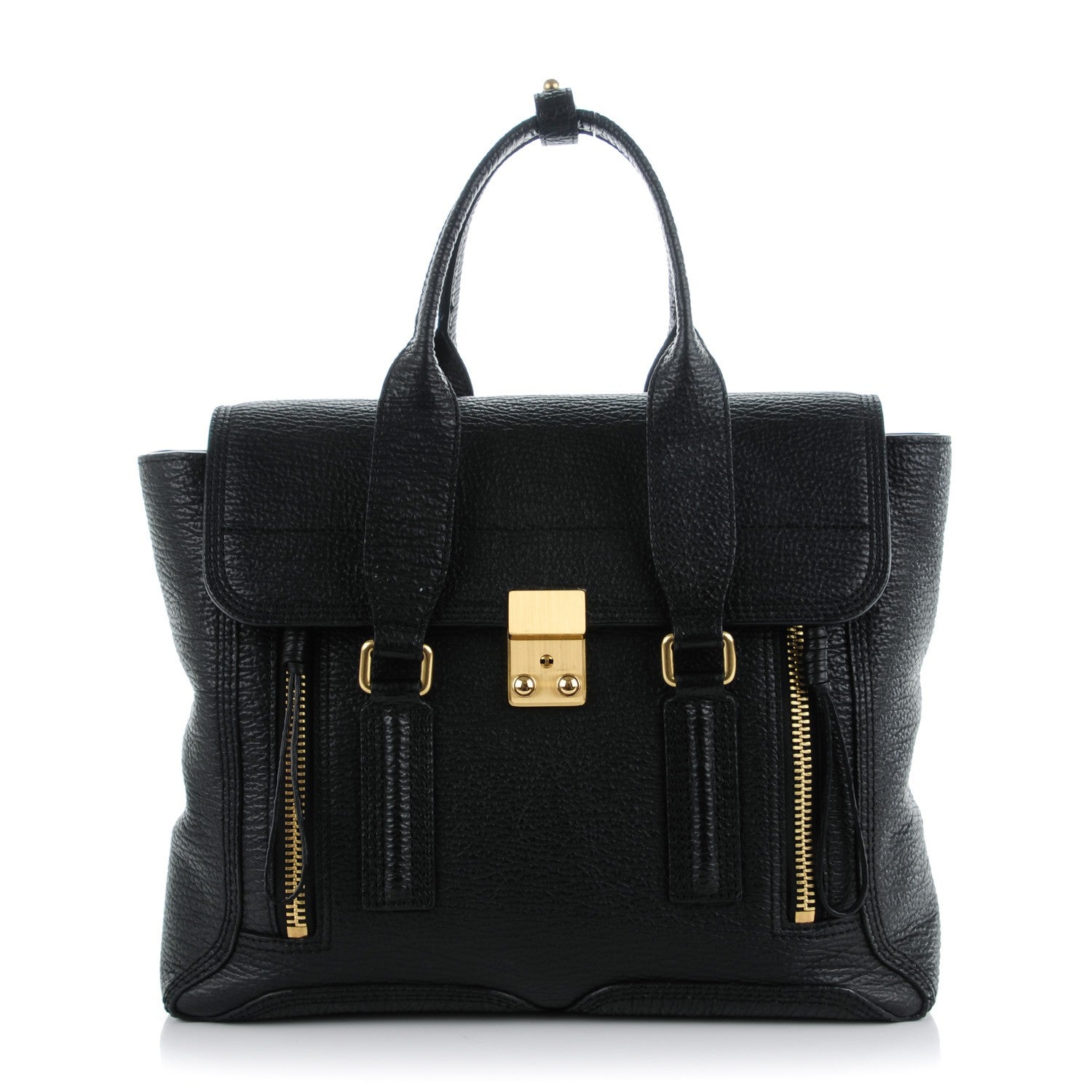 3.1 Phillip Lim 3.1 Textured Calfskin Medium Pashli Satchel Black 1 of 7