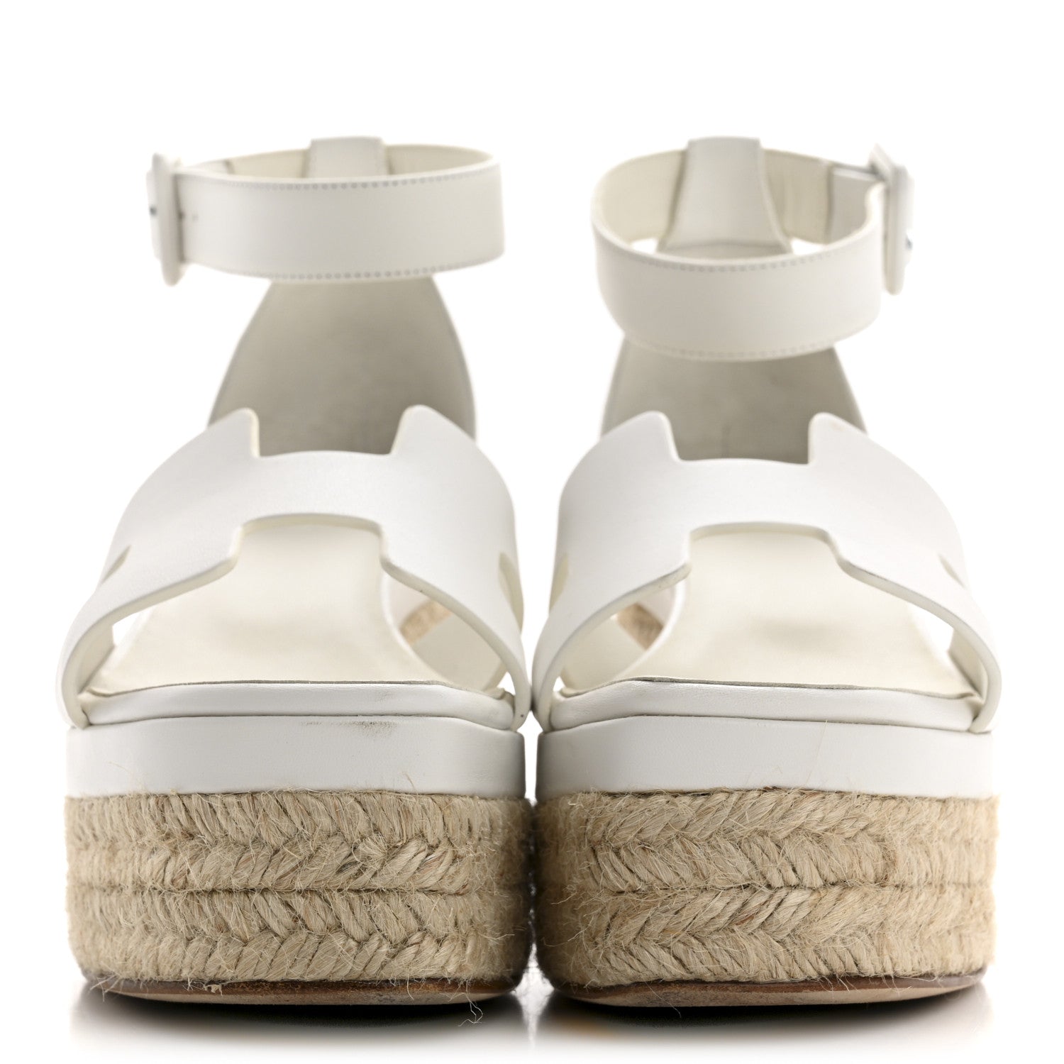 Hermes Goatskin Elda Espadrille Wedge Sandals 35 White 3 of 14