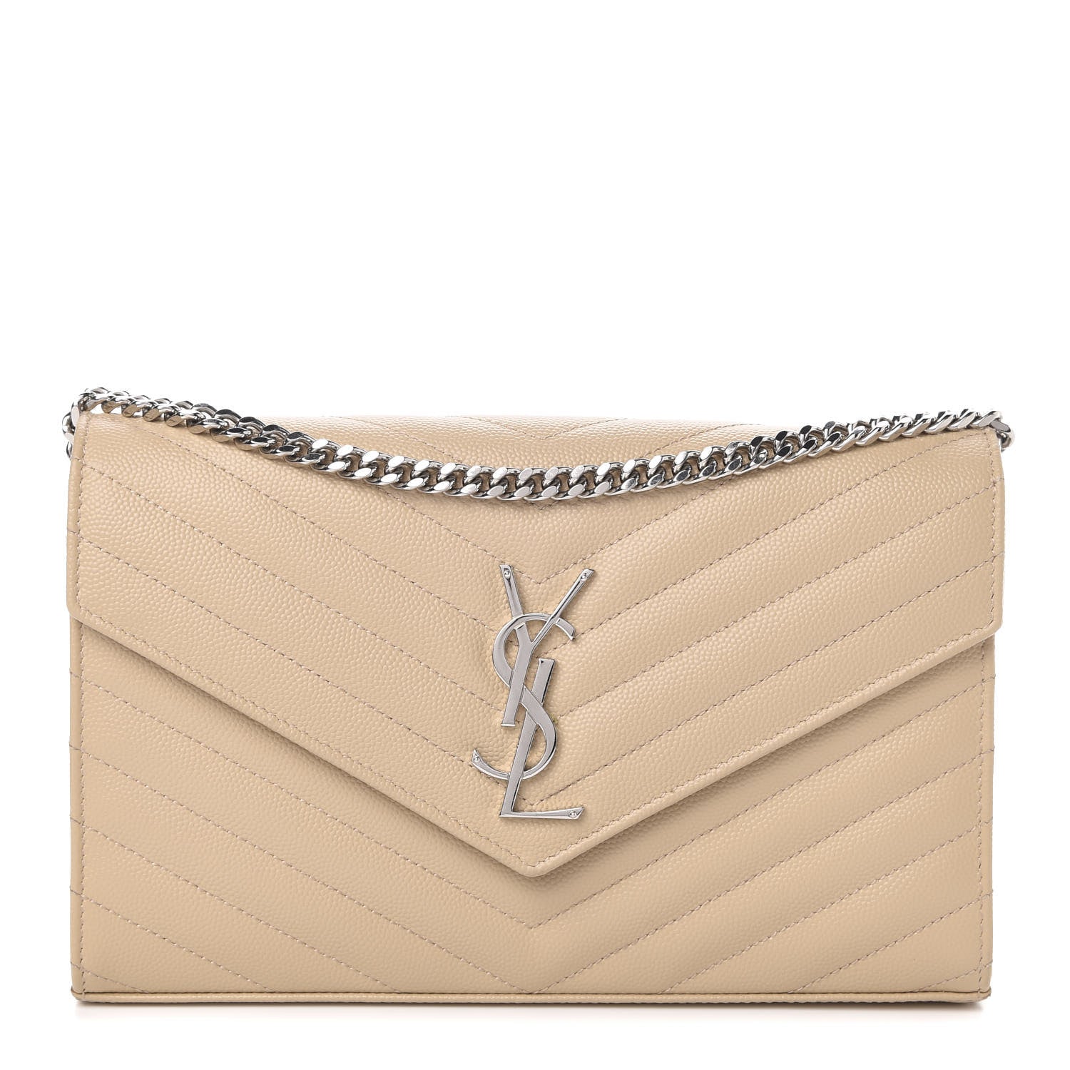 Saint Laurent Grain De Poudre Matelasse Chevron Monogram Chain Wallet Nude Powder 1 of 9
