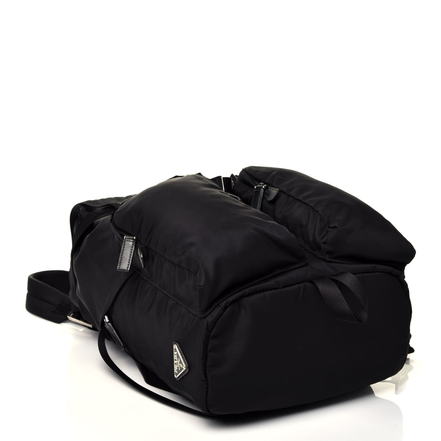 Technical Nylon Saffiano Double Buckle Backpack Black
