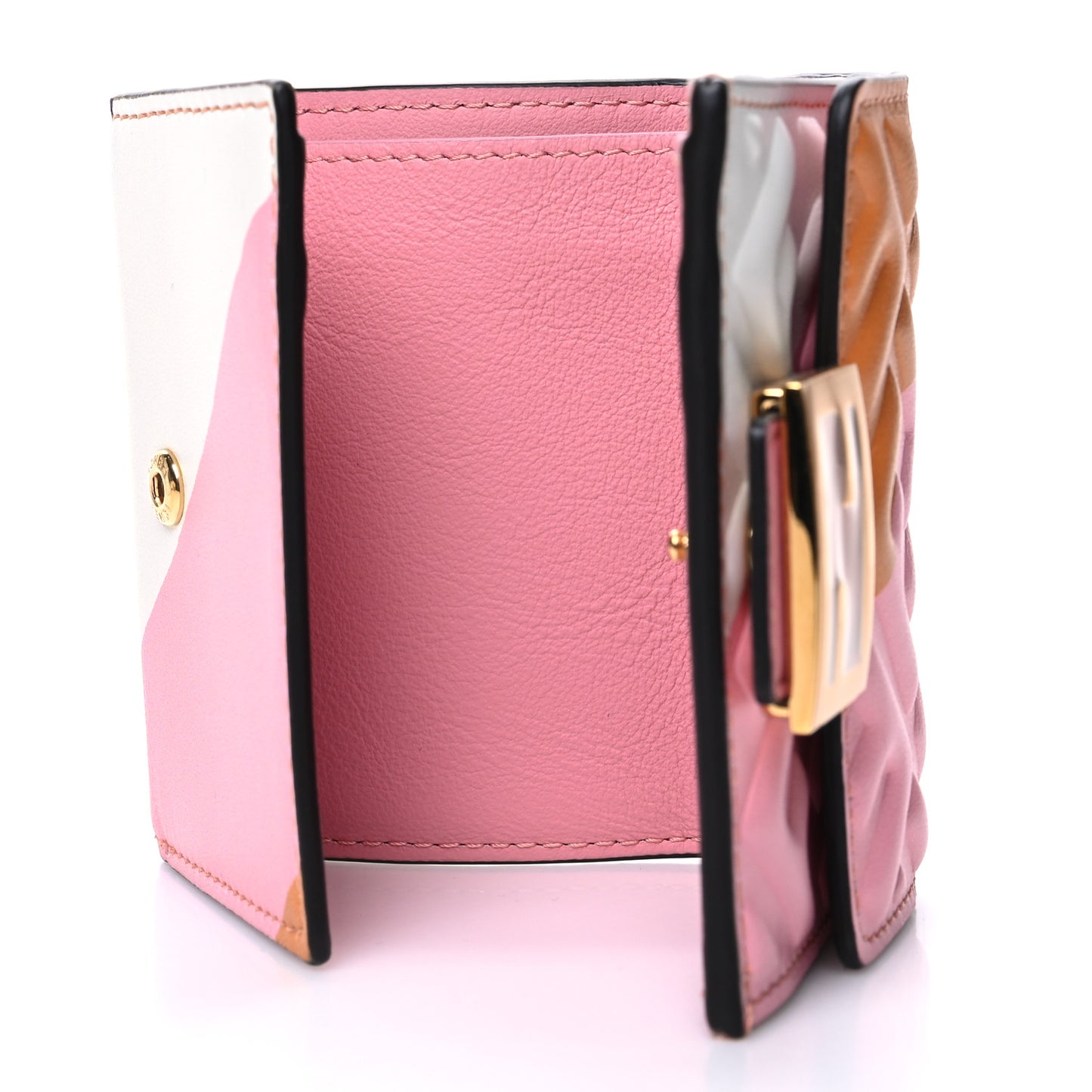 Nappa FF Embossed Line Print Micro Tri-Fold Wallet White Multicolor