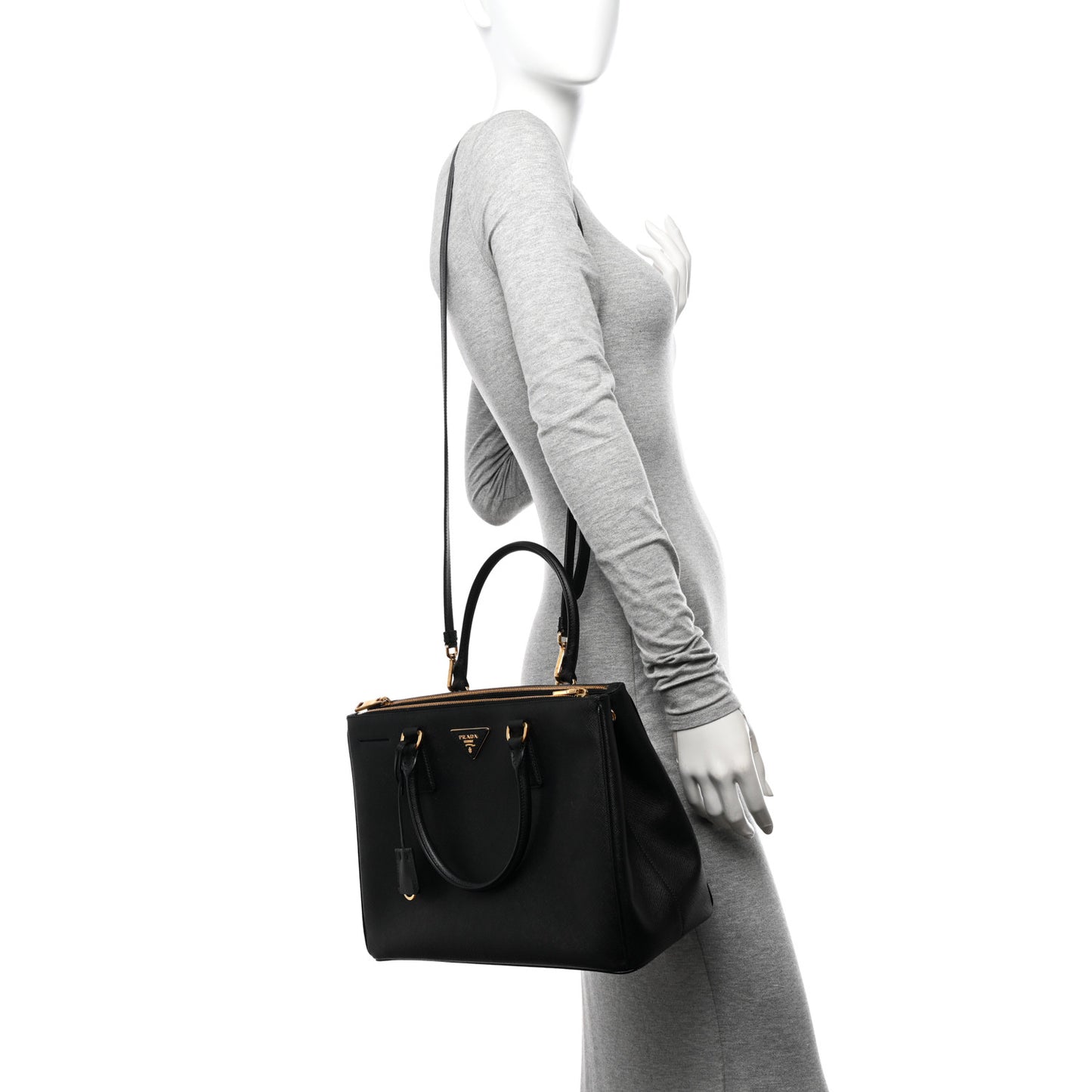 Saffiano Lux Large Galleria Double Zip Tote Black