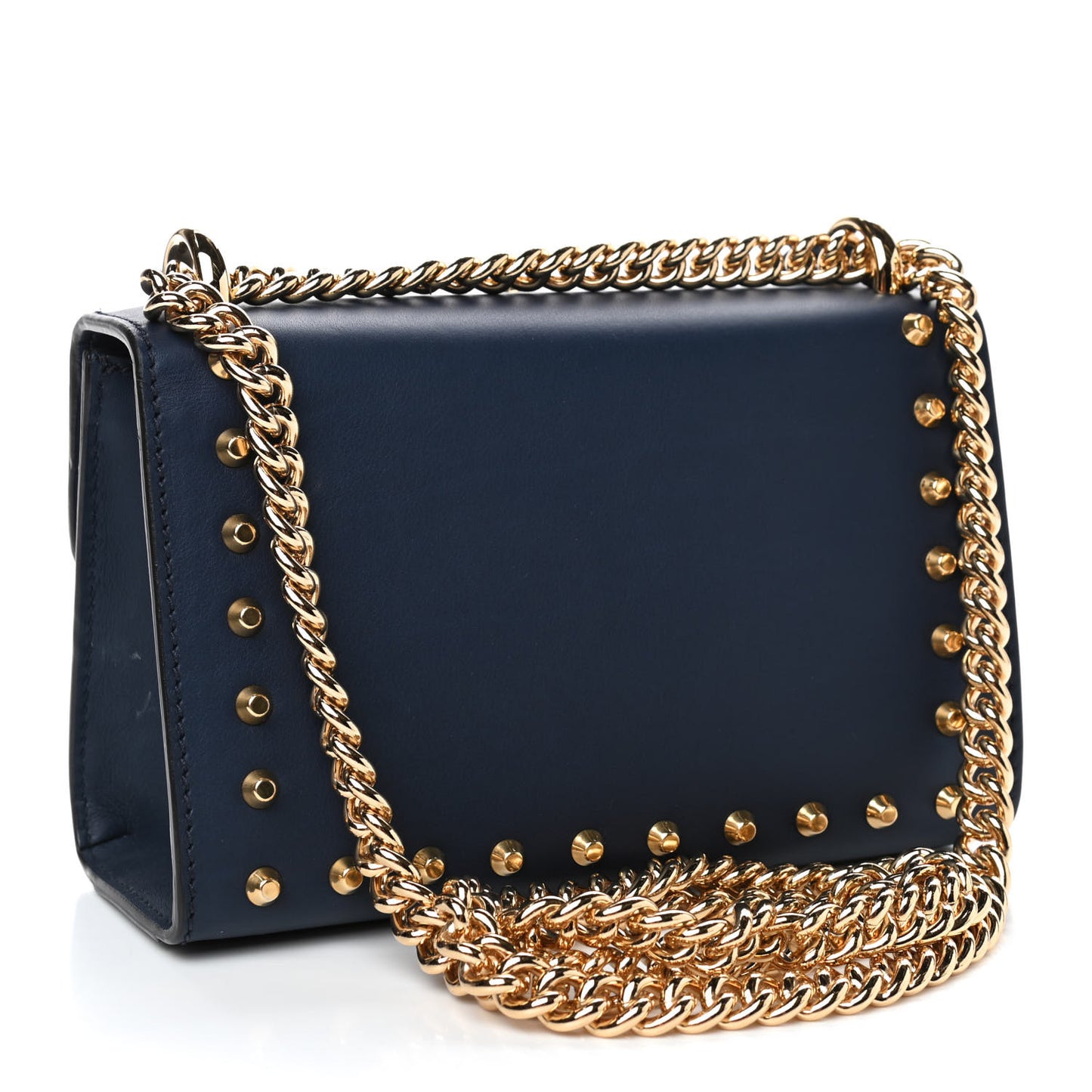 Calfskin Studded Small Padlock Shoulder Bag Blue Agata