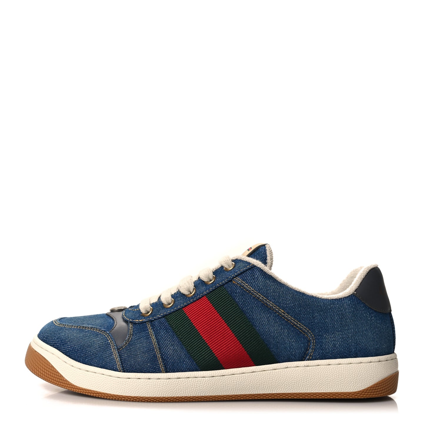 Denim GG Monogram Calfskin Web Mens Screener Sneakers 8.5 Blue