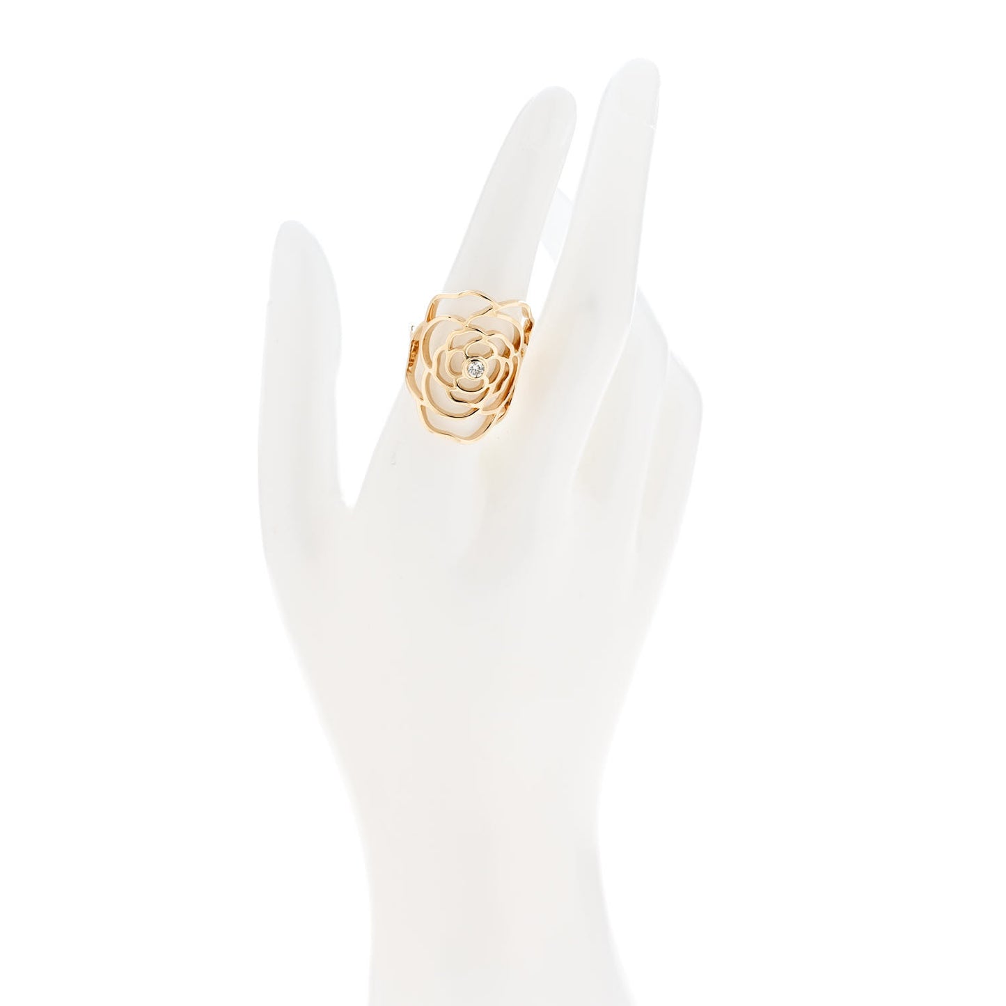 18K Yellow Gold Diamond Petales de Camellia Ring 54 6.75