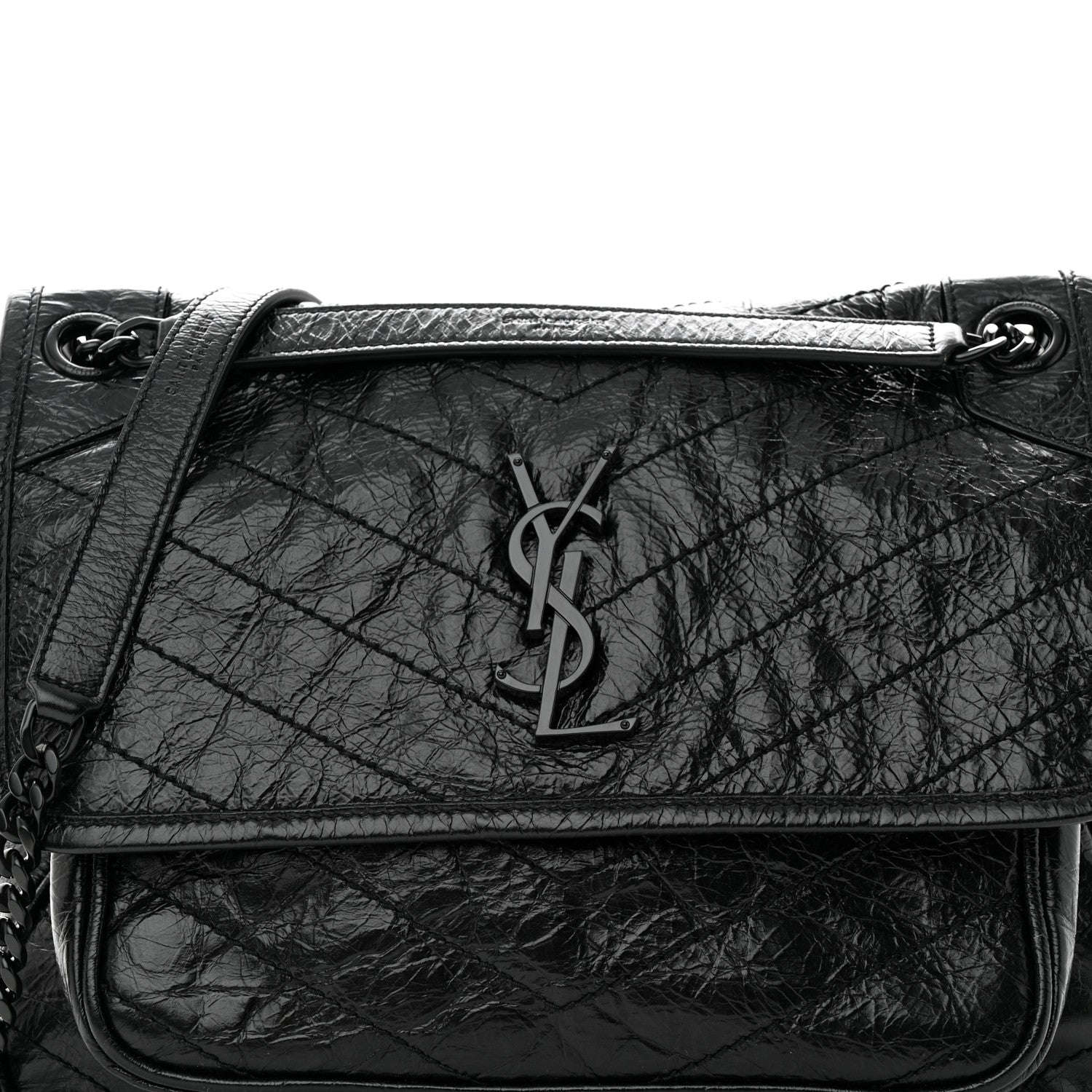 Saint Laurent Crinkled Calfskin Matelasse Monogram Medium Niki Chain Satchel Black 8 of 10