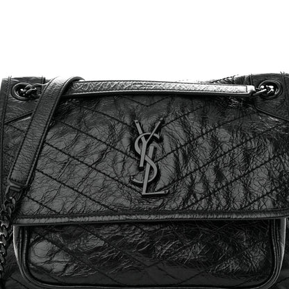 Saint Laurent Crinkled Calfskin Matelasse Monogram Medium Niki Chain Satchel Black 8 of 10