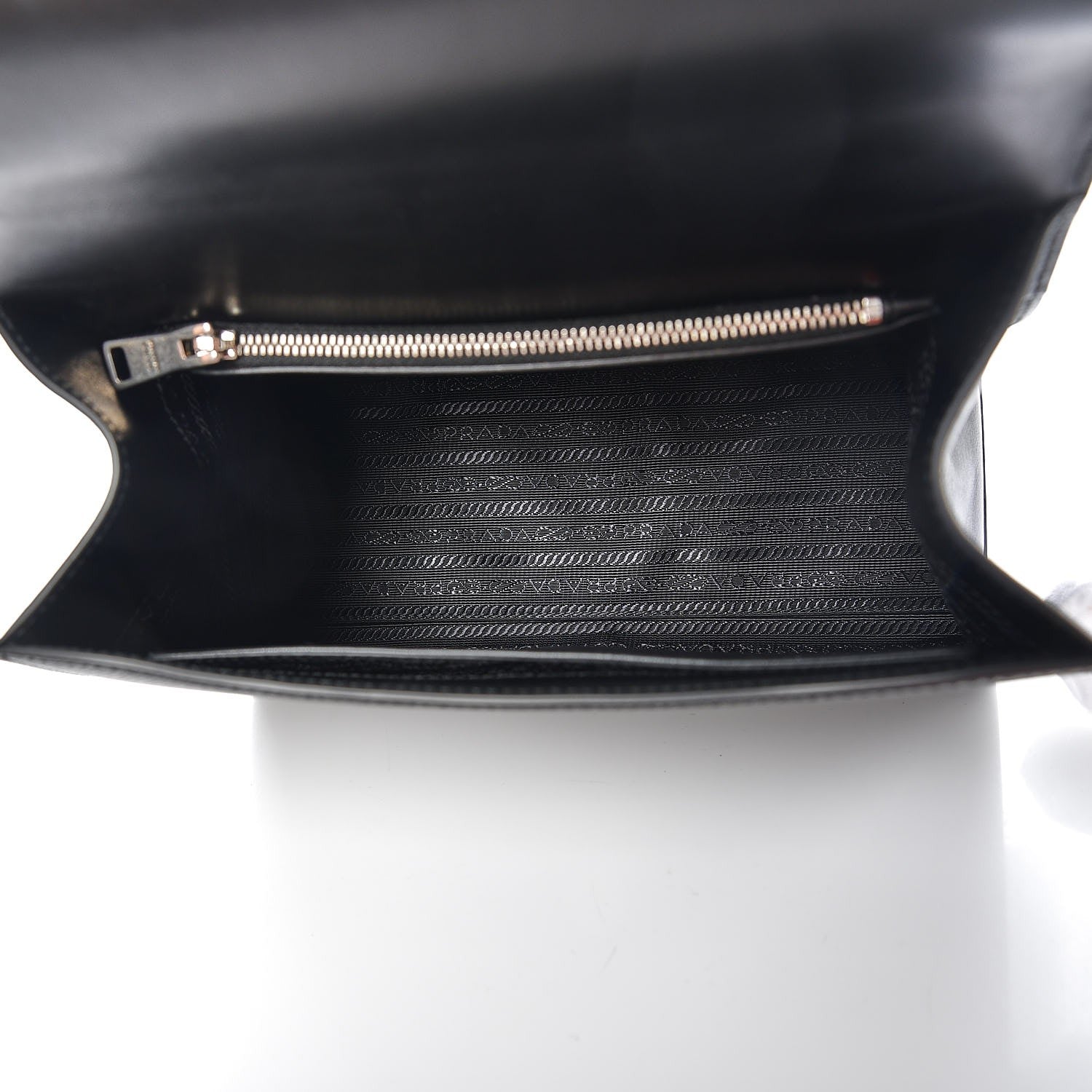 Prada Saffiano Cuir Calfskin Monochrome Envelope Flap Top Handle Chain Shoulder Bag Black 5 of 6