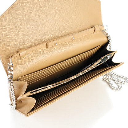 Saint Laurent Grain De Poudre Matelasse Chevron Monogram Chain Wallet Deep Beige 5 of 7