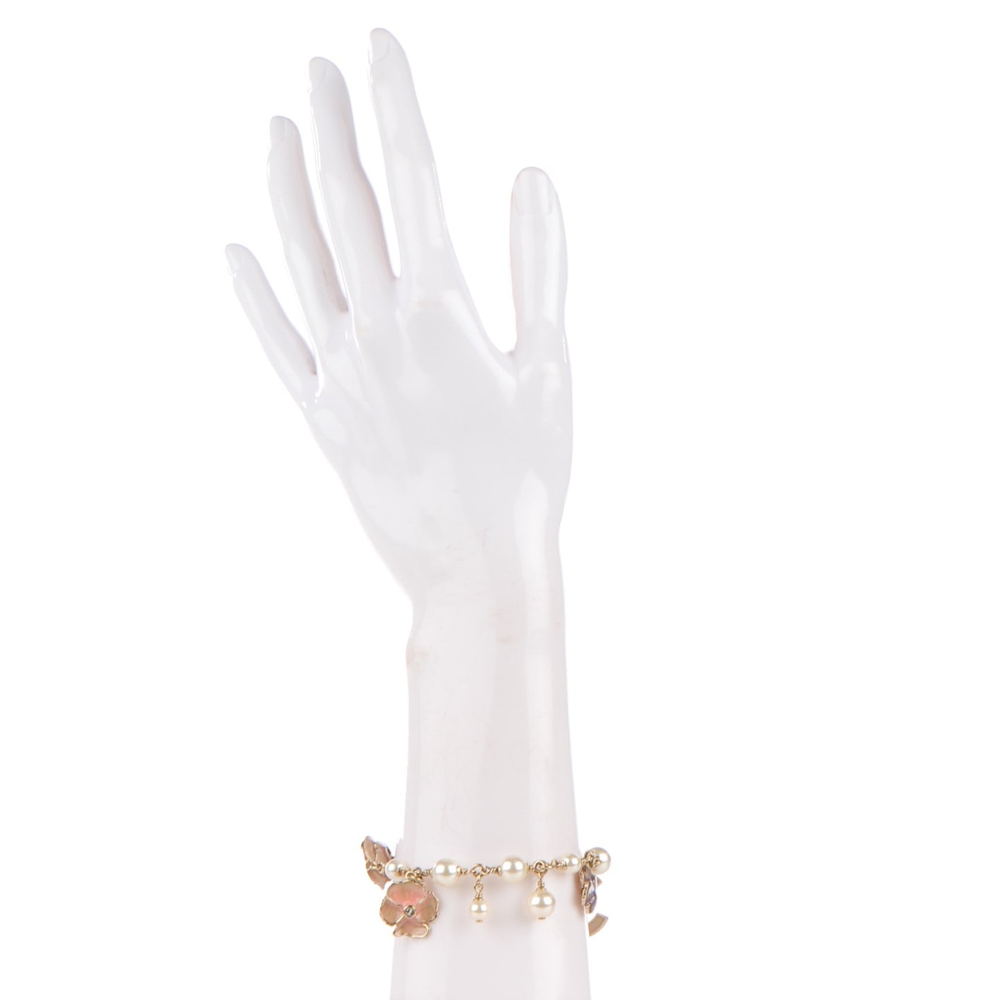 Pearl CC Camellia Charm Bracelet Beige Gold