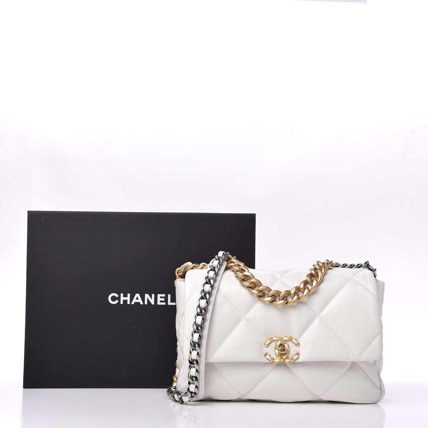 Goatskin Quilted Large Chanel 19 Flap White