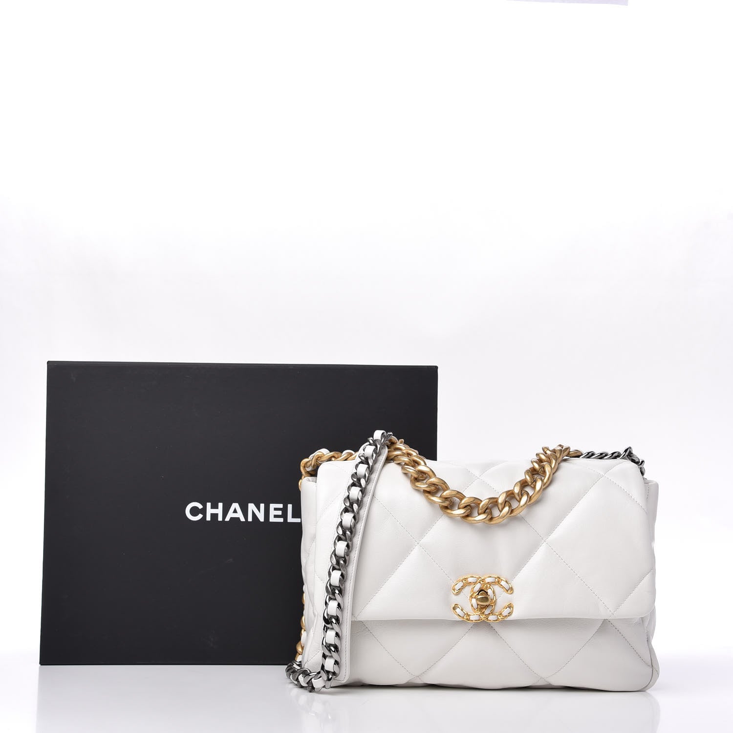 Chanel Goatskin Quilted Large Chanel 19 Flap White 11 of 11