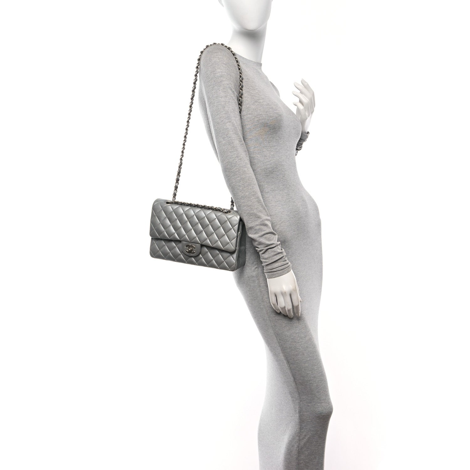 Chanel Metallic Lambskin Quilted Medium Double Flap Silver 2 of 10