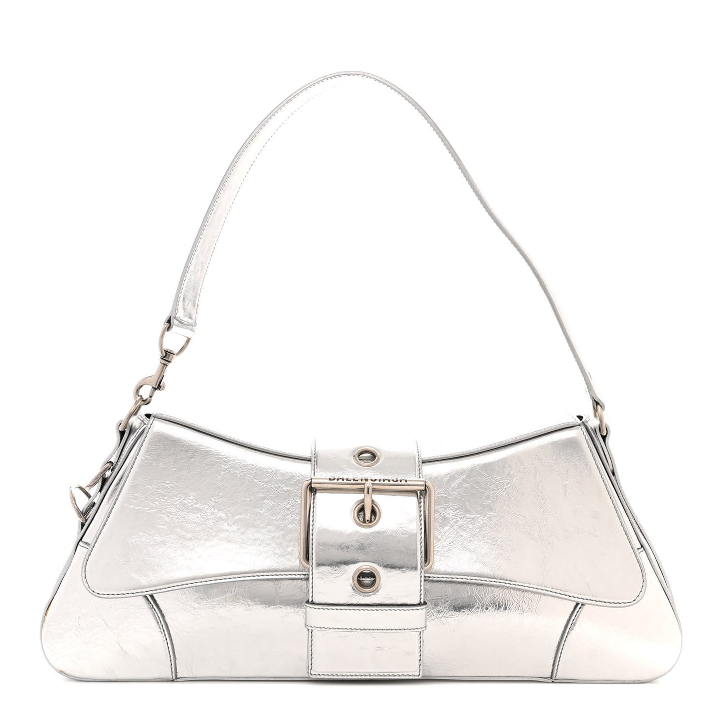 Smooth Metallic Calfskin Large Lindsay Shoulder Bag Silver
