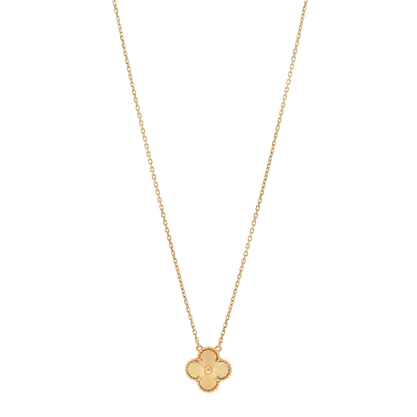 18K Yellow Gold Guilloche Vintage Alhambra Pendant Necklace