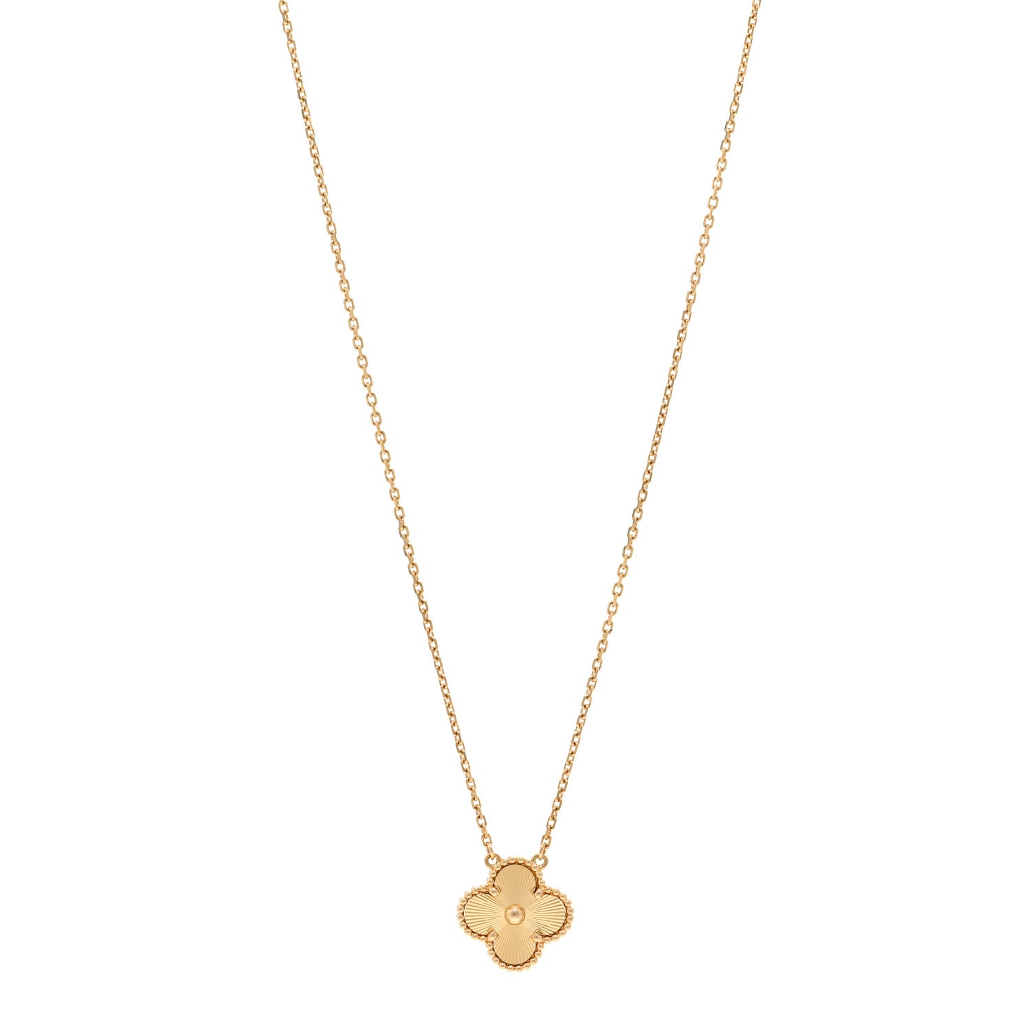 Van Cleef & Arpels 18K Yellow Gold Guilloche Vintage Alhambra Pendant Necklace 1 of 6