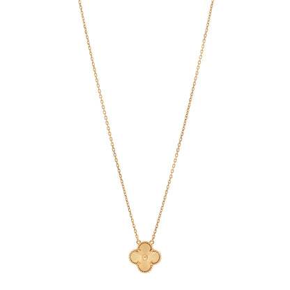 Van Cleef & Arpels 18K Yellow Gold Guilloche Vintage Alhambra Pendant Necklace 1 of 6