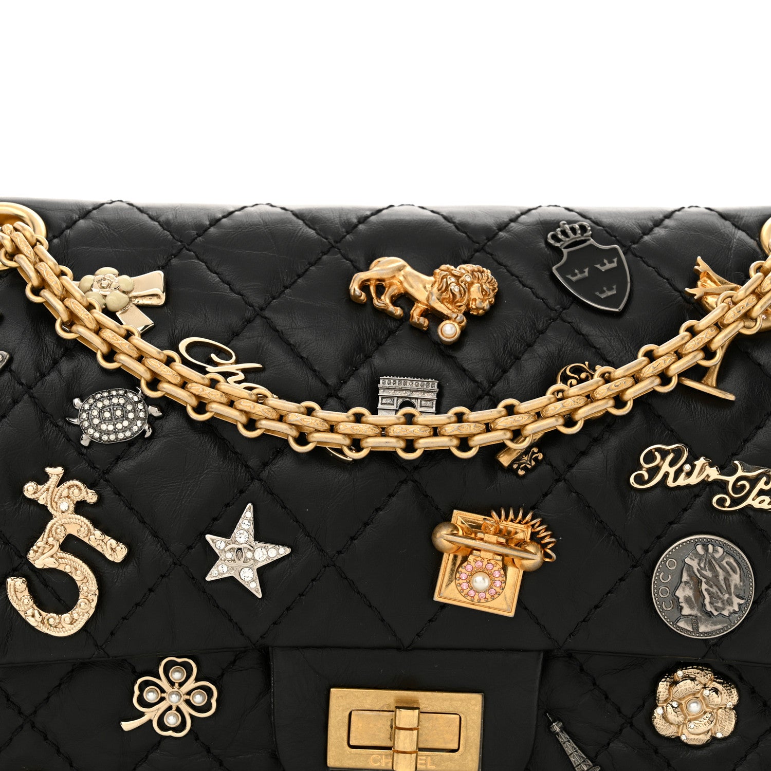 Chanel Aged Calfskin Lucky Charms 2.55 Reissue 225 Flap Black 8 of 13