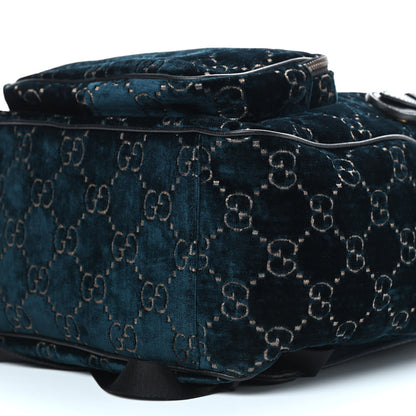Gucci Velvet GG Monogram Textured Calfskin Web Small Double Buckle Backpack Blue Beige Black 9 of 9
