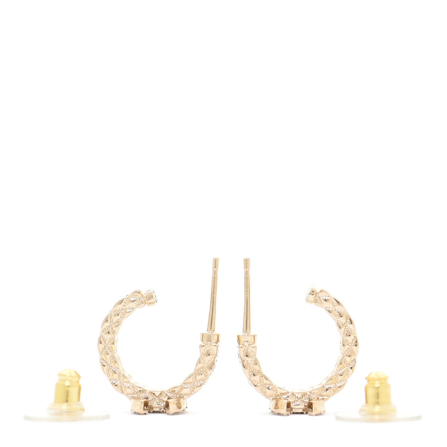 Metal Crystal Quilted CC Hoop Earrings Gold
