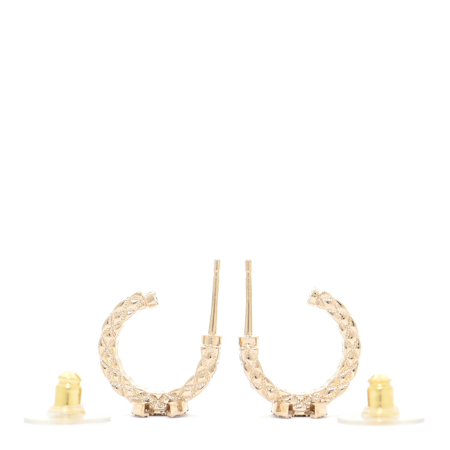 Chanel Metal Crystal Quilted CC Hoop Earrings Gold 3 of 5