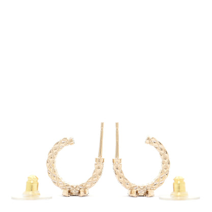 Chanel Metal Crystal Quilted CC Hoop Earrings Gold 3 of 5
