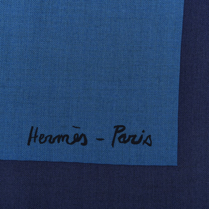 Hermes Cashmere Silk Chevaux Au Pre Shawl 140 Cobalt Naturel Vert 3 of 4