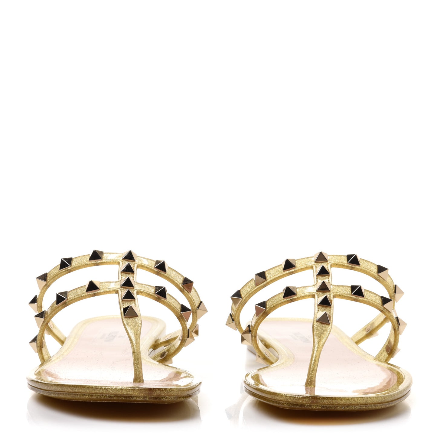 PVC Jelly Glitter Rockstud Caged Flat Thong Sandals 37 Oro