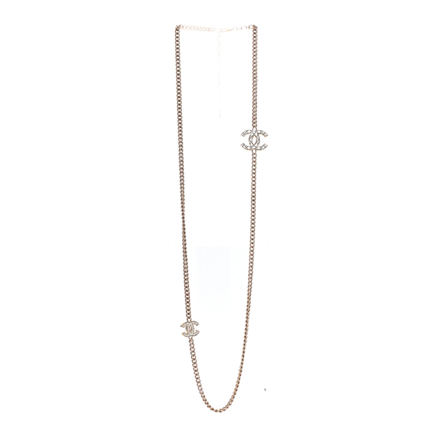 Chanel Metal Quilted CC Long Chain Necklace Gold Pearly White 3 of 5