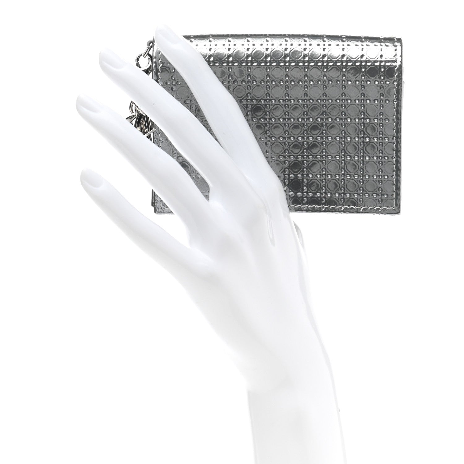 Christian Dior Metallic Patent Micro-Cannage Lady Dior Card Holder Silver 2 of 7