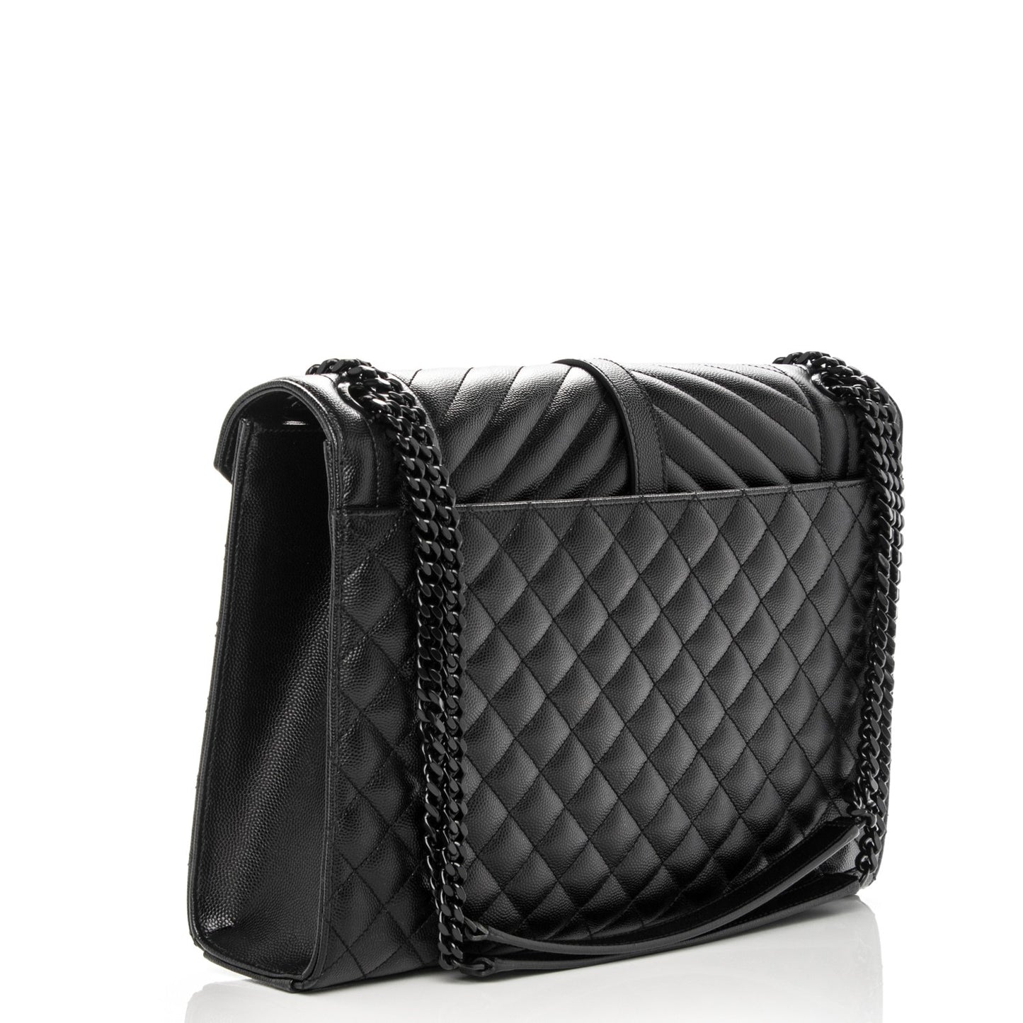 Grain De Poudre Textured Mixed Matelasse Large Triquilt Monogram Monochrome Satchel Black