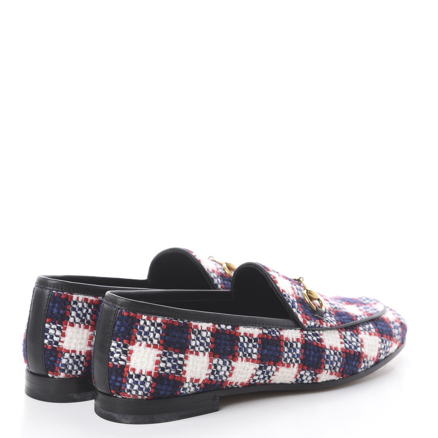 Vintage Tweed Check Horsebit Womens Jordaan Loafers 39 White Hibiscus Red Marine