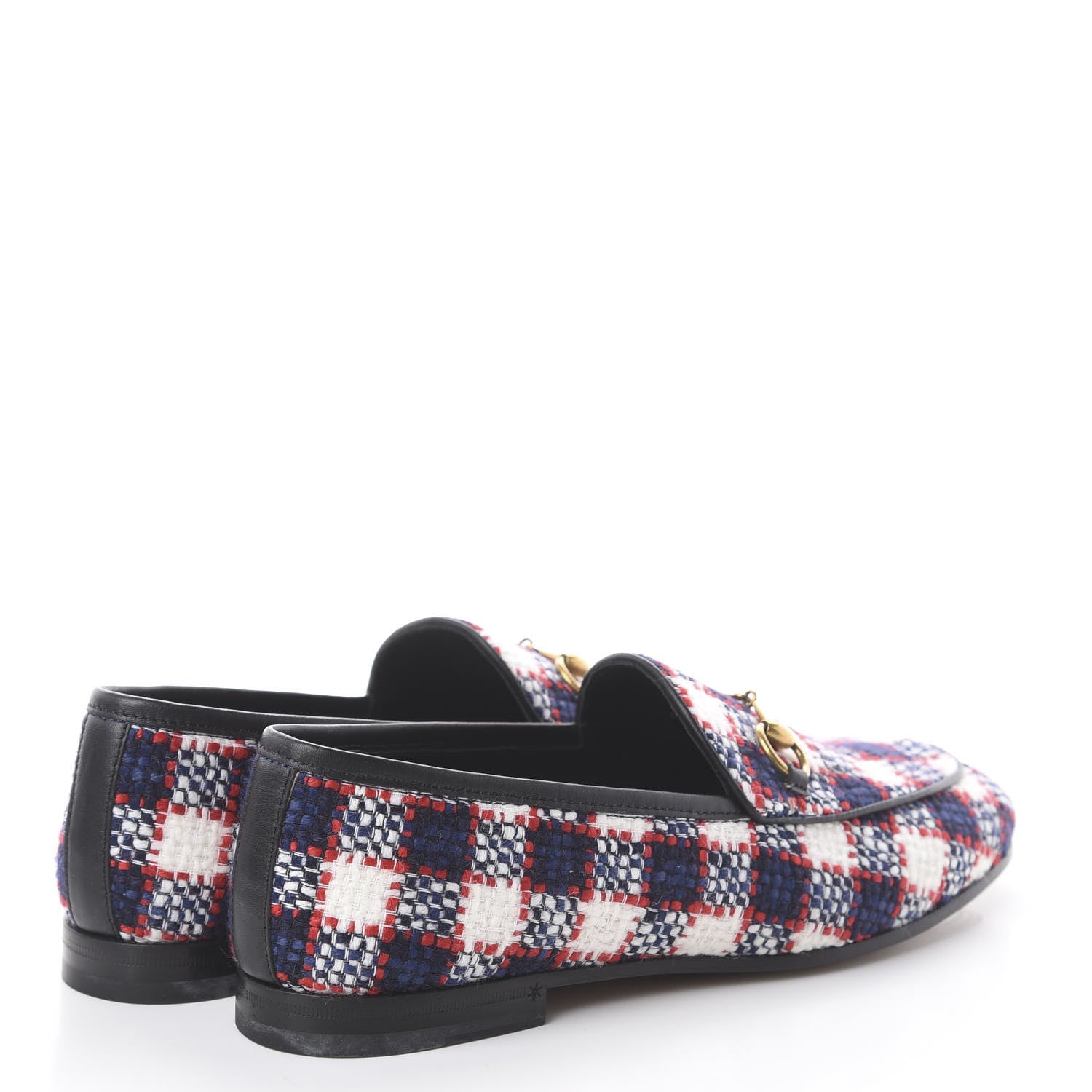 Gucci Vintage Tweed Check Horsebit Womens Jordaan Loafers 39 White Hibiscus Red Marine 4 of 7